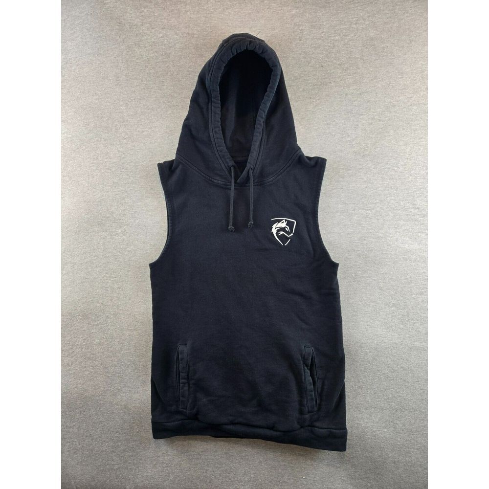 Alphalete Hoodie Mens Black Sleeveless Logo Stretch Pockets‎ Gym Workout Size S.